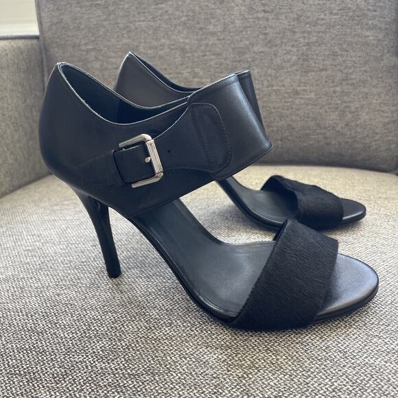 Ralph Lauren Women Sz 9 Black Leather Sandals High Heels Size 40 Goth Whimsigoth - Picture 1 of 13